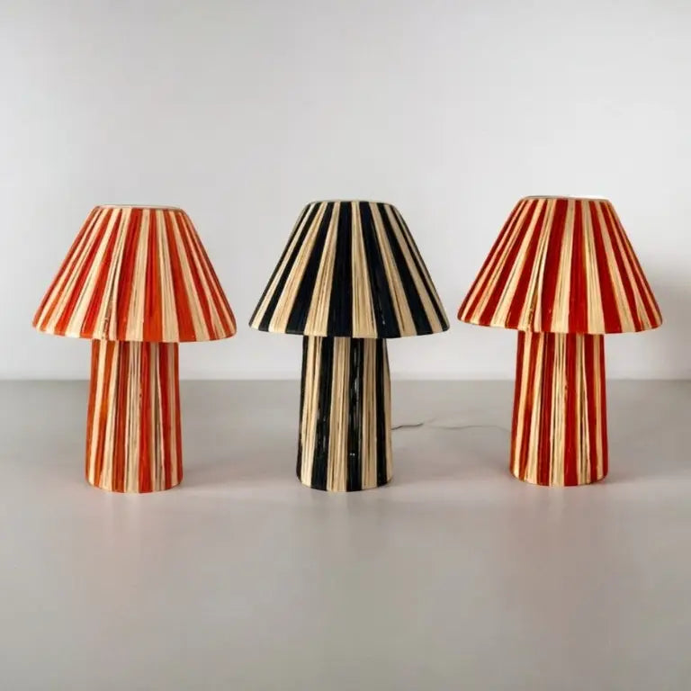 Striped Raffia Woven Straw Lamp in Red