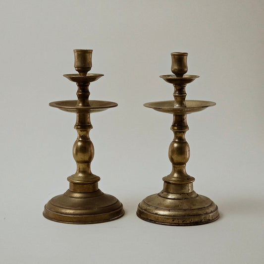 Antique 17th Century Brass Baluster Candlesticks