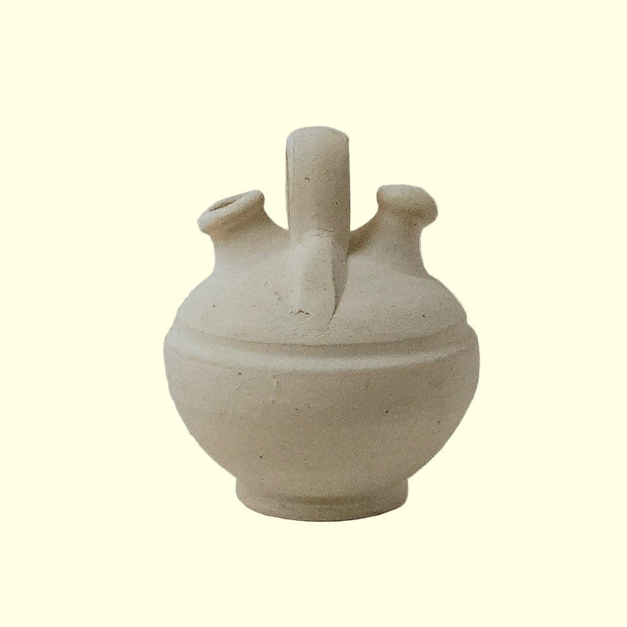 An antique Spanish Bojito jug made of earthenware, featuring a classic silhouette with intricate hand-crafted design and a sturdy handle.