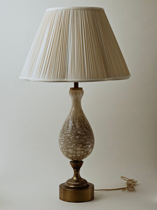 Brass and Ceramic Table Lamp with Pleated Scalloped Shade