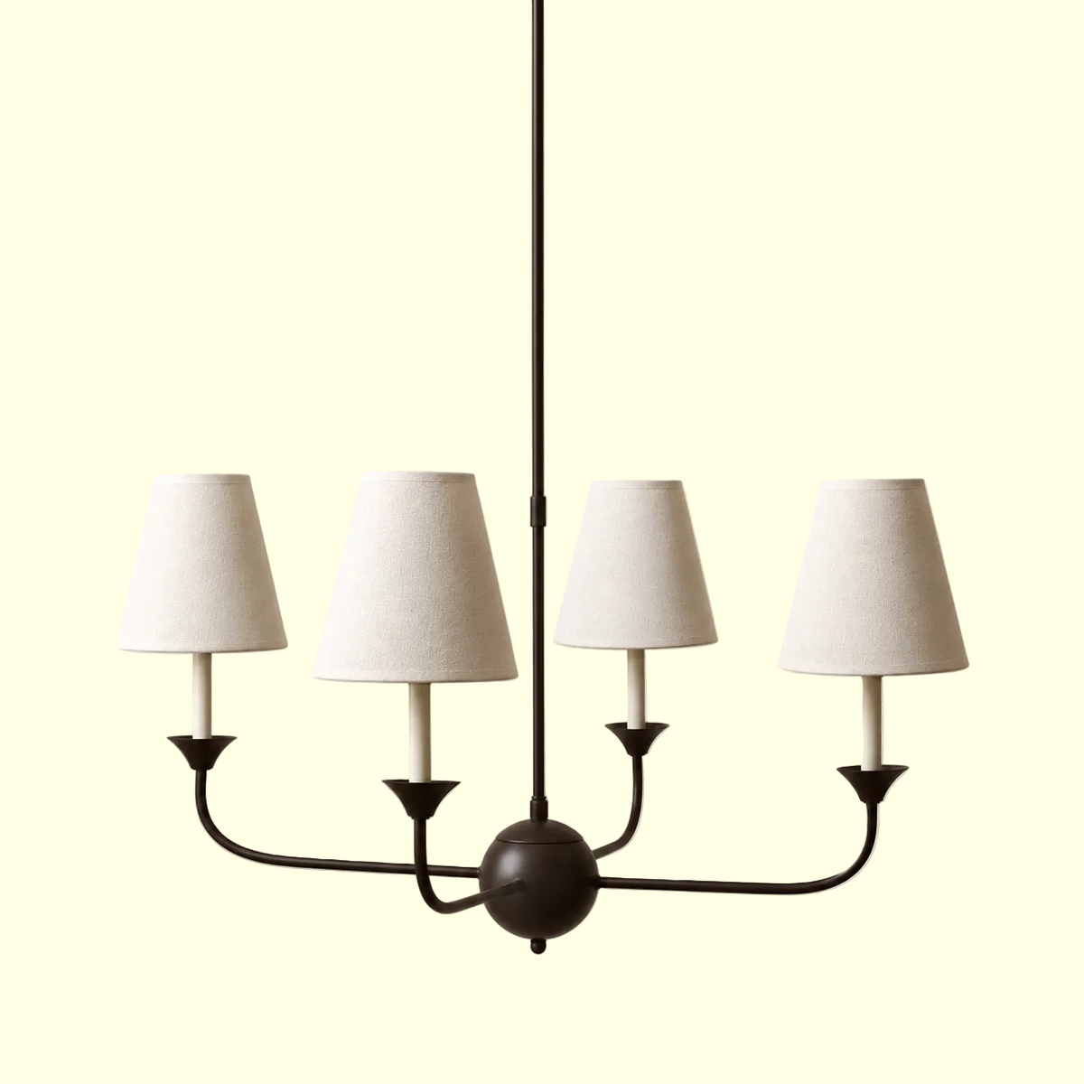 Four-Light Chandelier with Ivory Fabric Shades