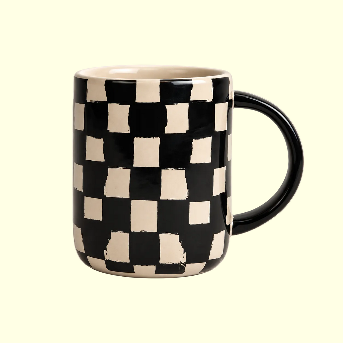 Liz Check Stoneware Mug — Black & Beige