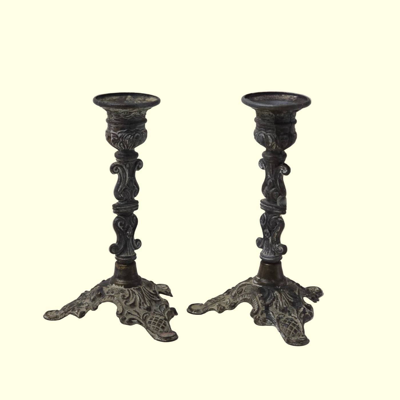 Italian Baroque Style Brass Candlestick Holders