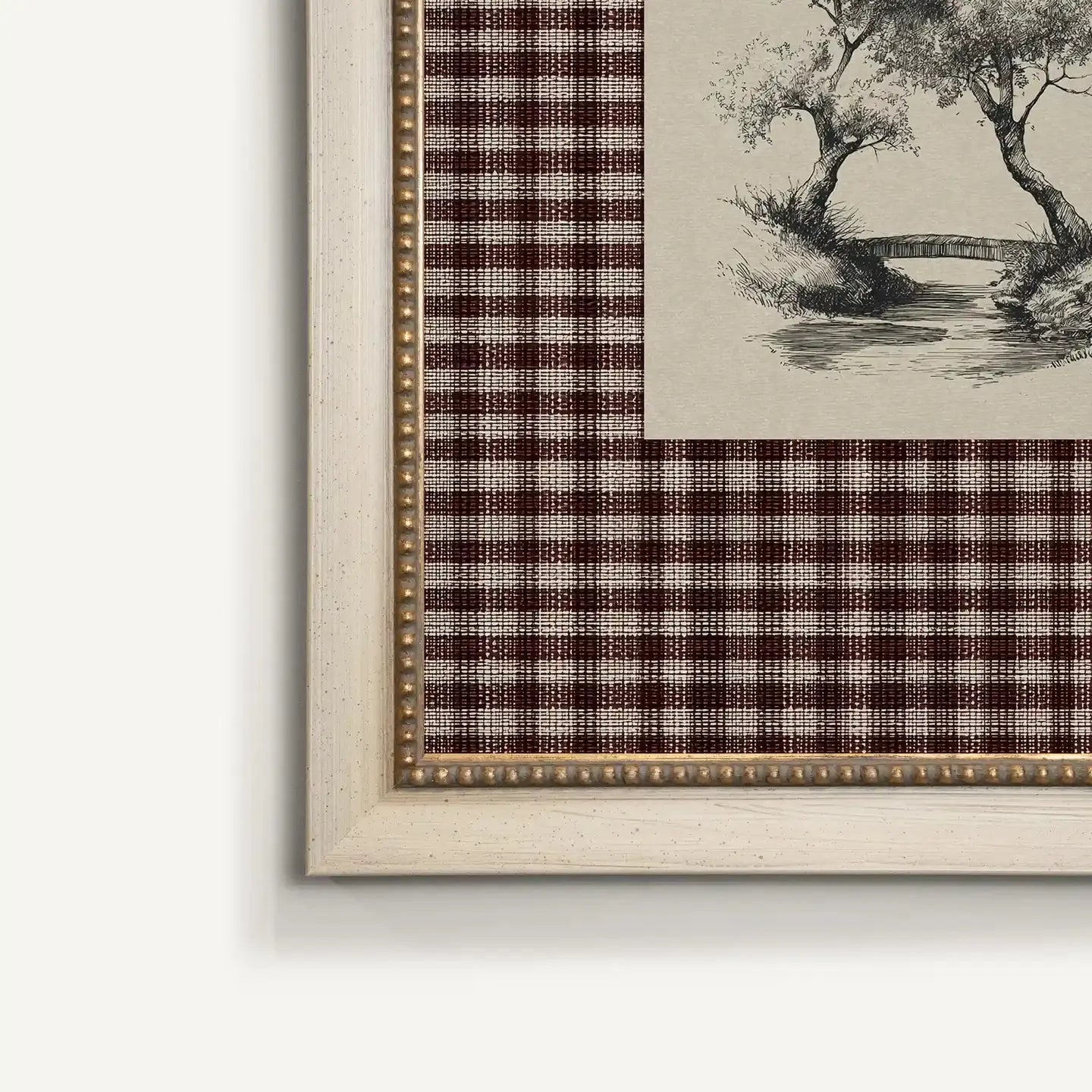 Between the Trees, Artwork on Rigid Canvas, Vintage White Frame
