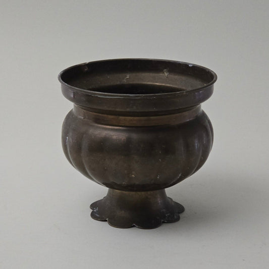 Brass Scalloped Pedestal Planter Pot