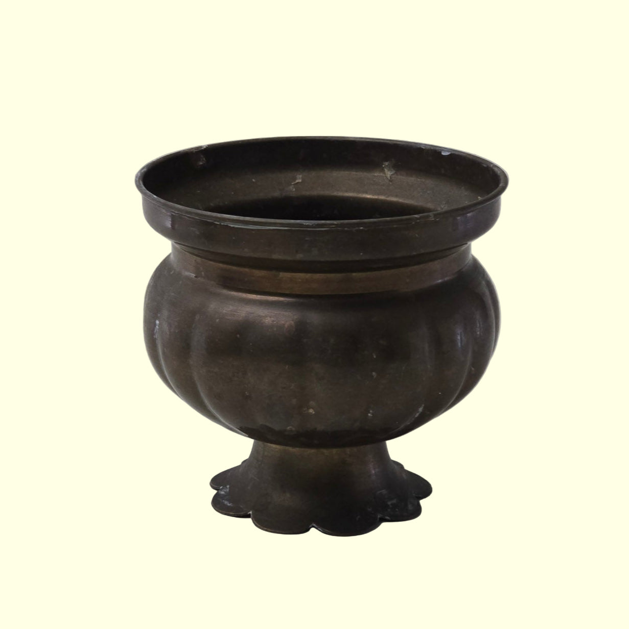 Brass Scalloped Pedestal Planter Pot