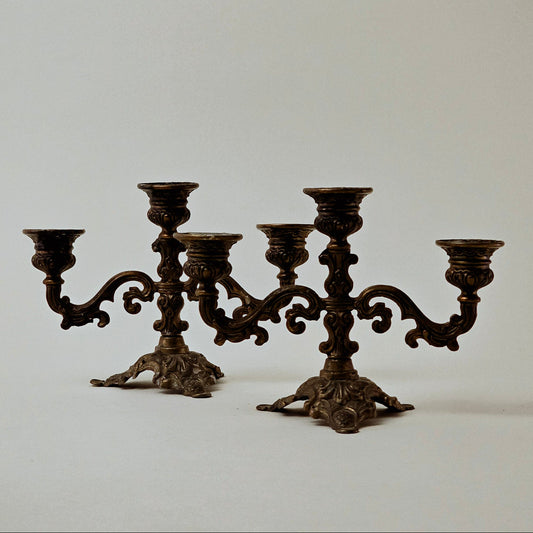 Vintage Set of Two Ornate Three Arm Candelabras