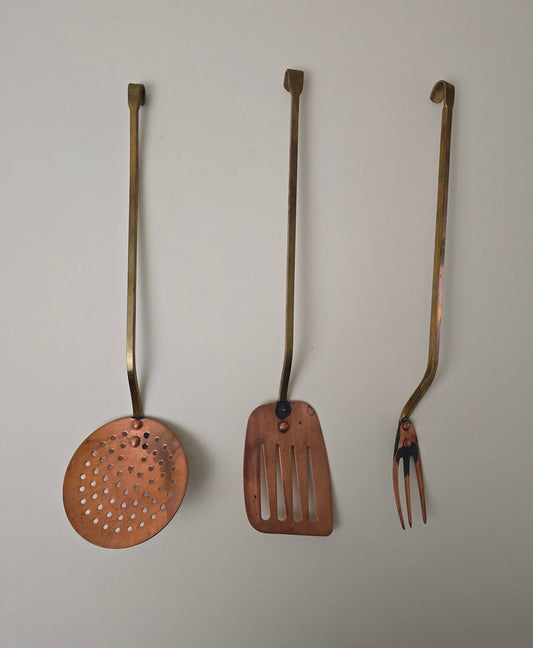 Copper & Brass Hanging Utensil Trio