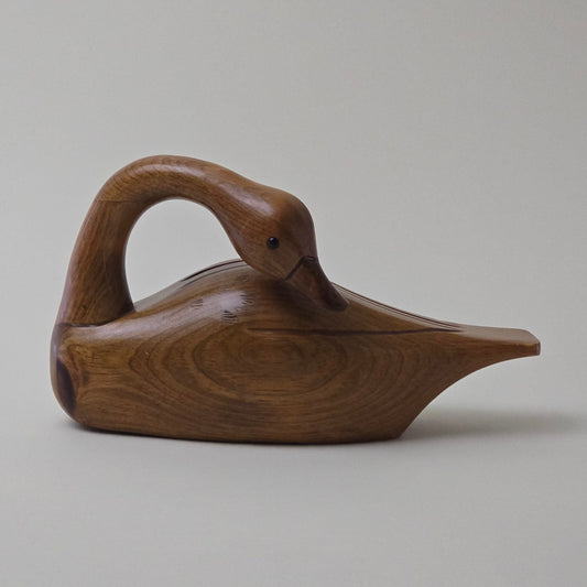 Mid-Century Hand-Carved Teak Swan Figurine
