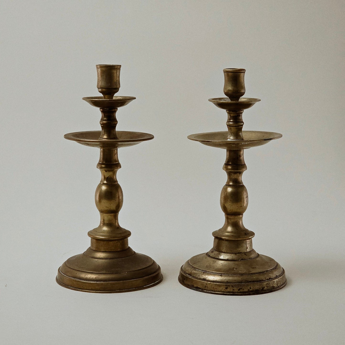 Antique 17th Century Brass Baluster Candlesticks