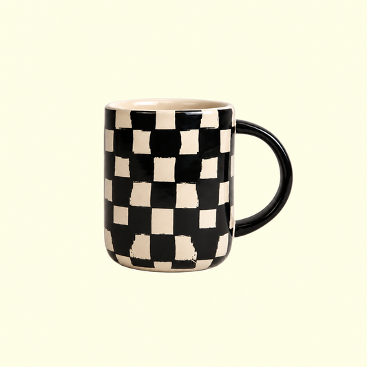 Liz Check Stoneware Mug — Black & Beige
