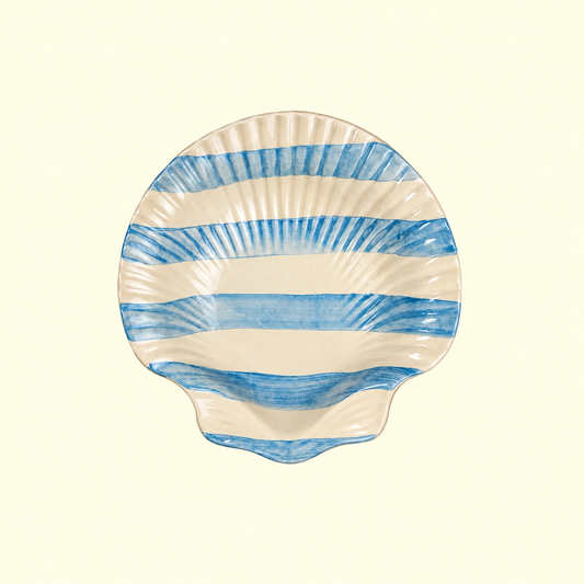 Armona Hand-Painted Striped Plate — Light Blue & White