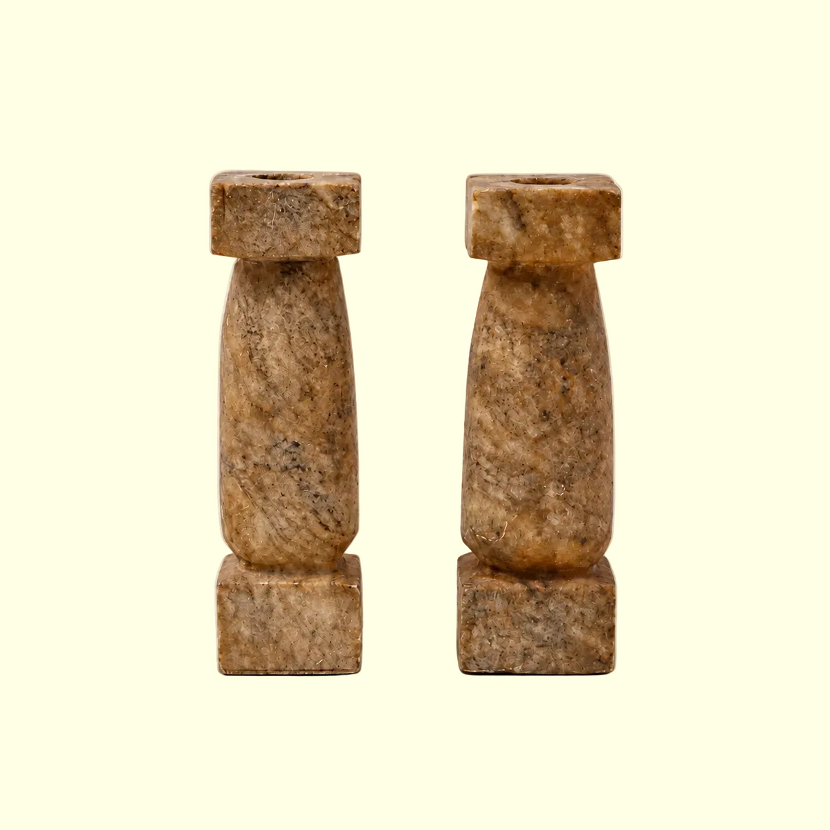 Set of Two Brutalist Stone Candle Sticks