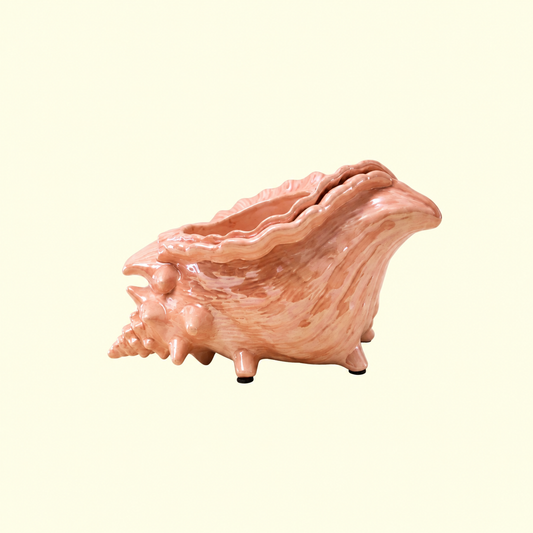 Vintage Pink Ceramic Conch Shell Planter