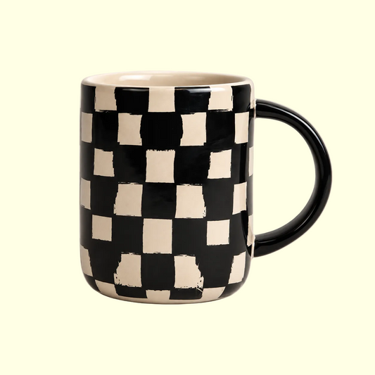 Liz Check Stoneware Mug — Black & Beige