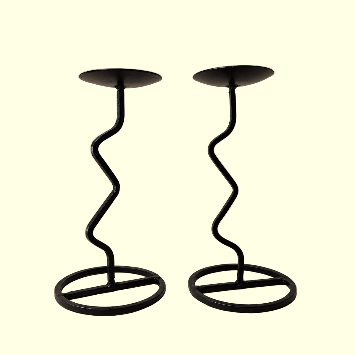 Black Metal Zigzag Candleholders — Pair