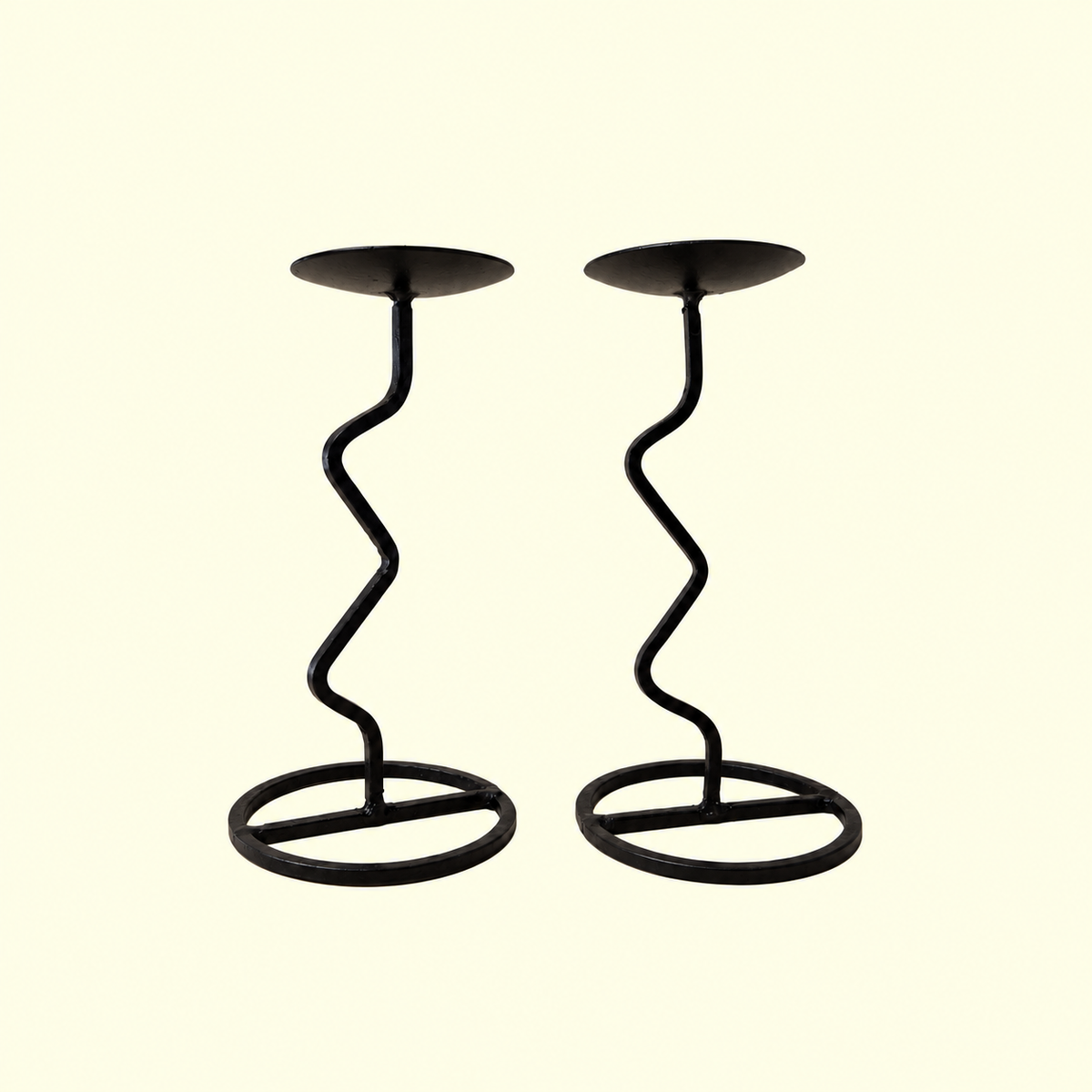 Black Metal Zigzag Candleholders — Pair