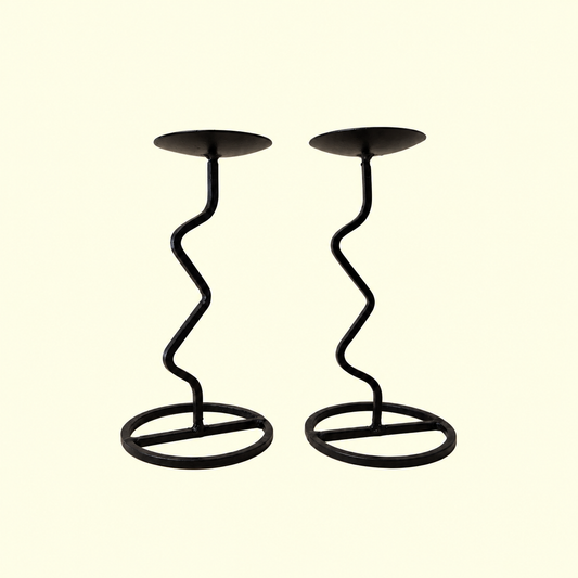 Black Metal Zigzag Candleholders — Pair