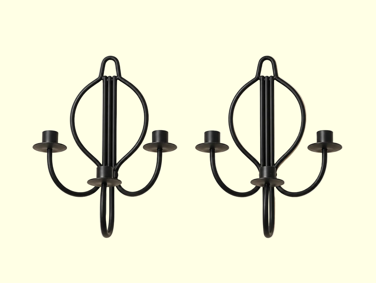 Sculptural Black Metal Wall Candle Sconces | Set of Two
