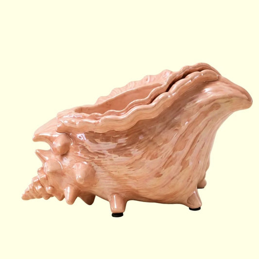 Vintage Pink Ceramic Conch Shell Planter