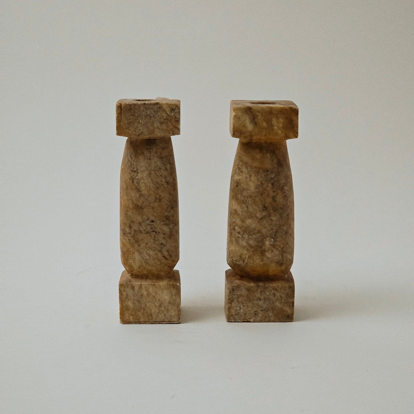 Set of Two Brutalist Stone Candle Sticks