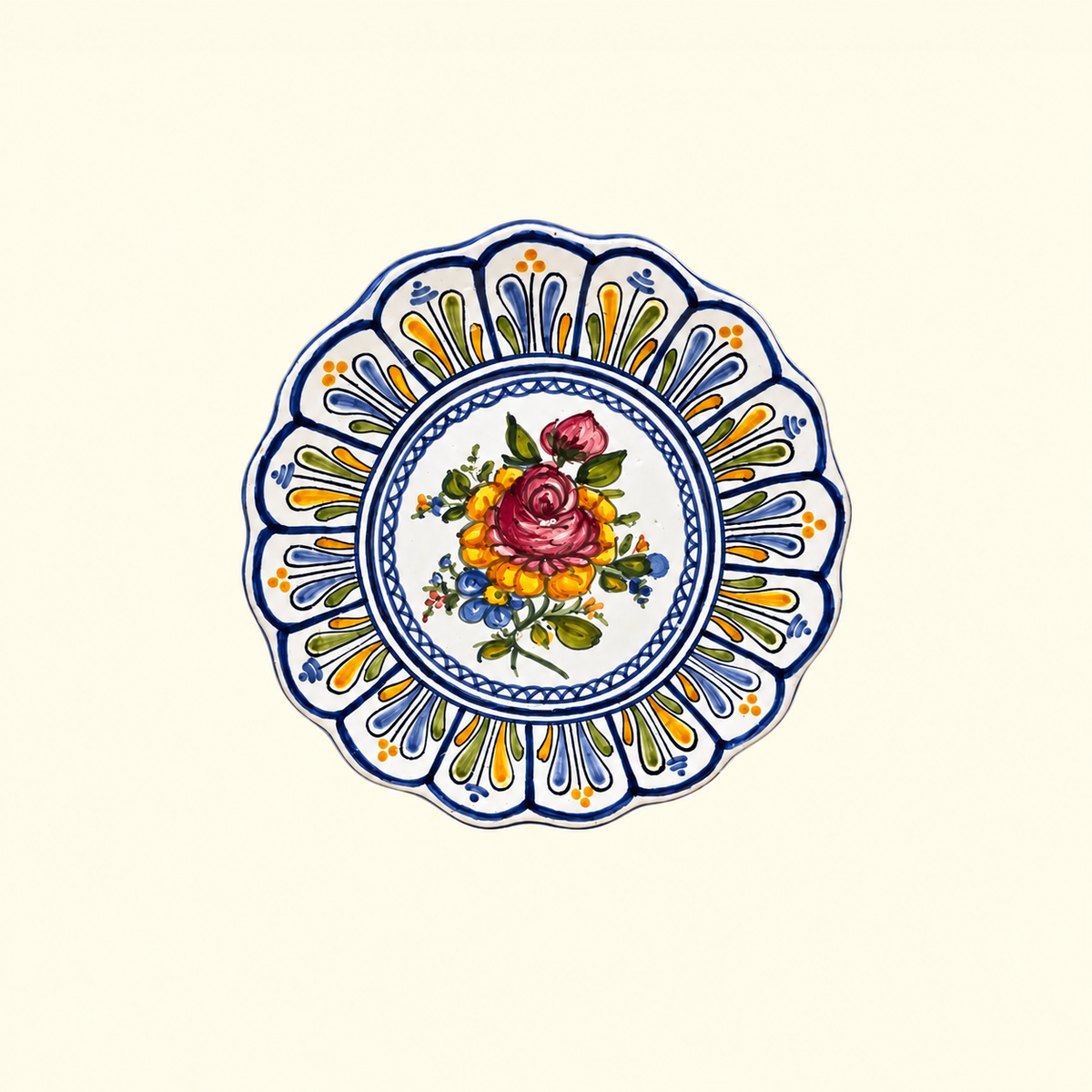 Scalloped Floral Ceramic Plate