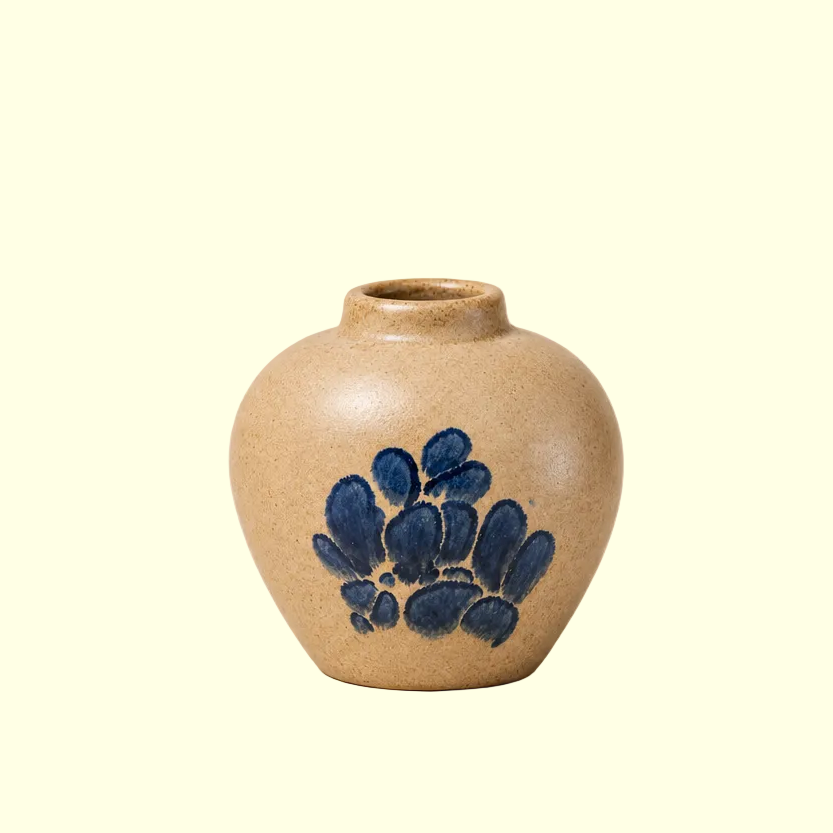 Vintage Blue Floral Stoneware Vase