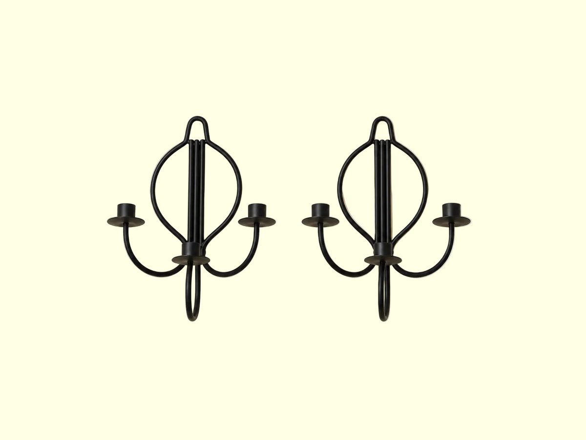 Sculptural Black Metal Wall Candle Sconces | Set of Two