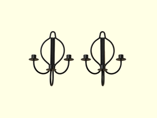 Sculptural Black Metal Wall Candle Sconces | Set of Two