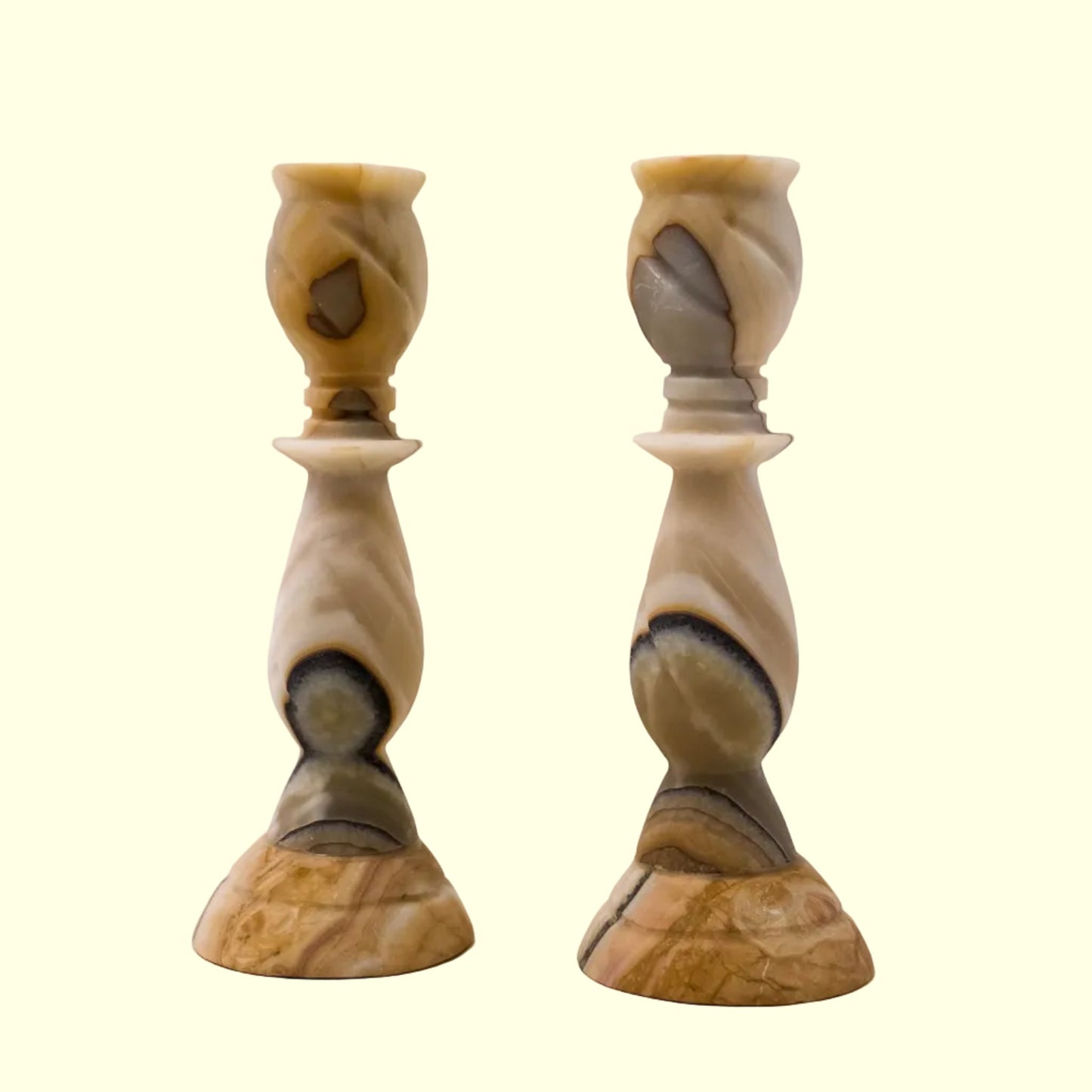 Vintage Carved Onyx Candlestick Holders