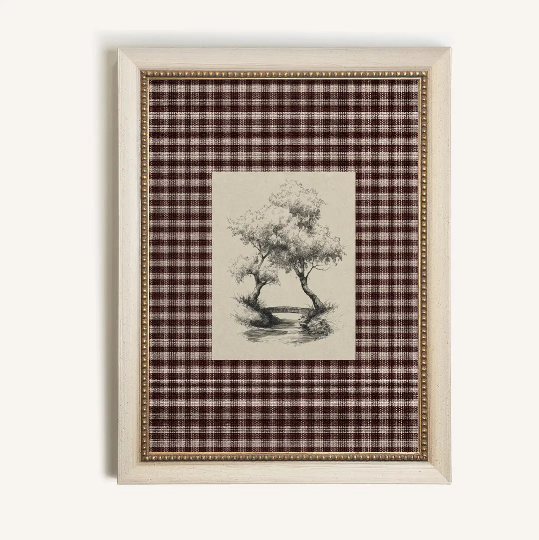 Between the Trees, Artwork on Rigid Canvas, Vintage White Frame