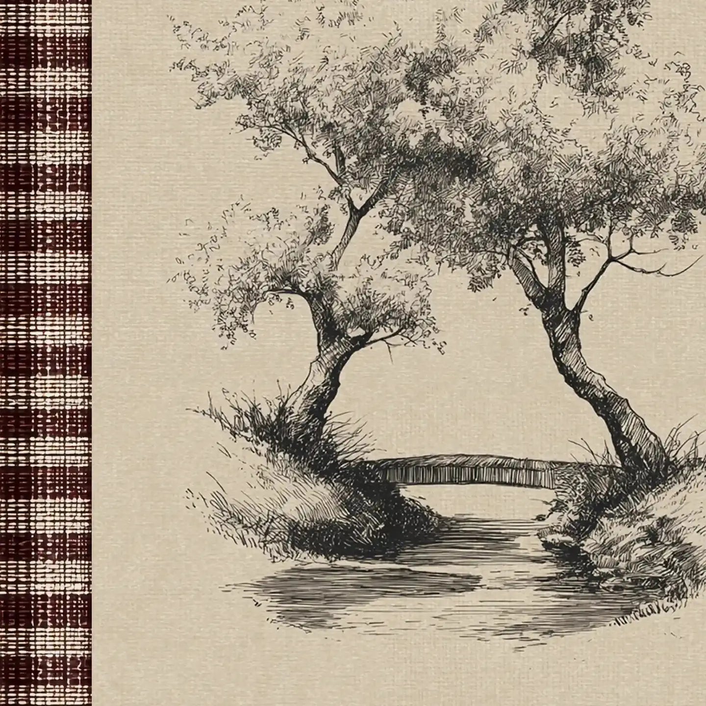 Between the Trees, Artwork on Rigid Canvas, Vintage White Frame