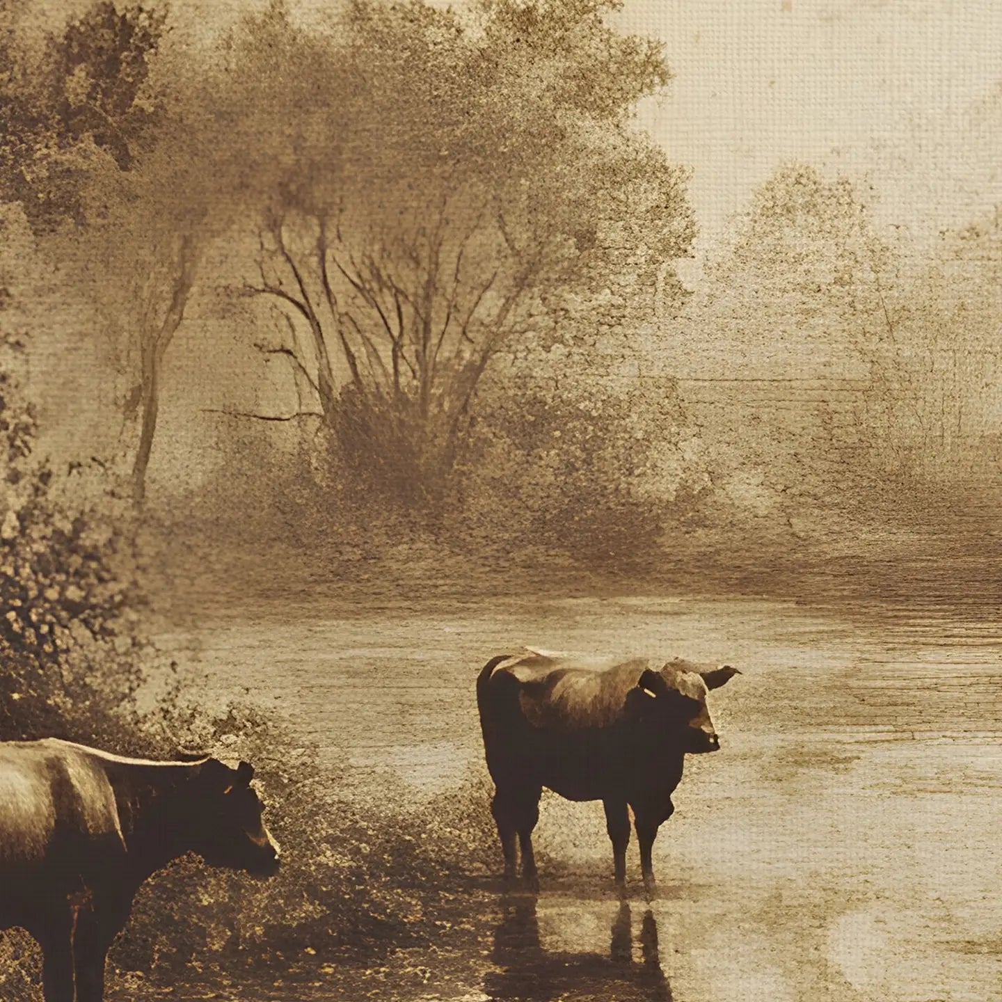 Rivière D'antan, Canvas Wall Art Print in Gold Frame