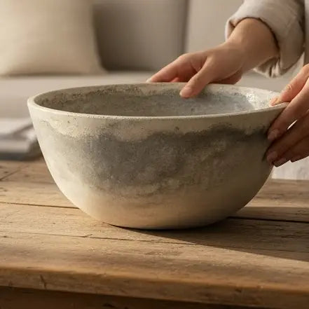 Handcast Concrete Bowl Sculptural Serving Vessel