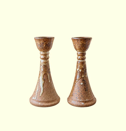 Vintage Studio Pottery Candlestick Holders — Pair