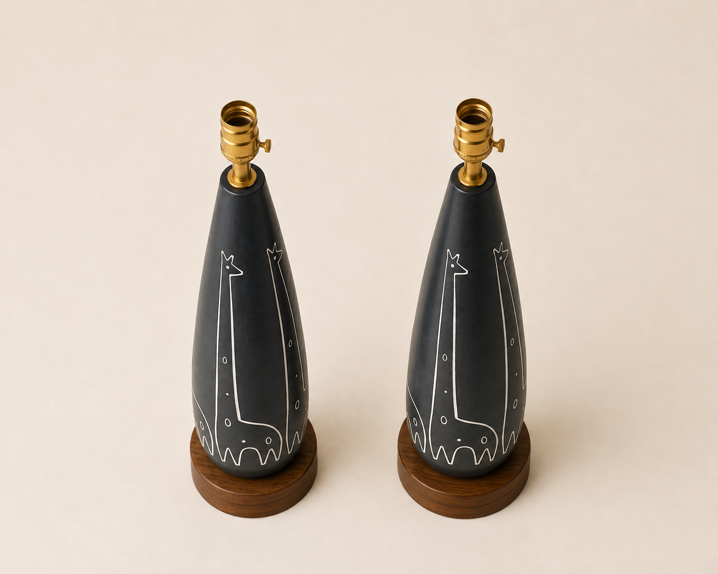 Pair of Vintage Raymor Italian Ceramic Giraffe Lamps