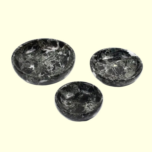 Three black marble NESTING  bowls of varying sizes 