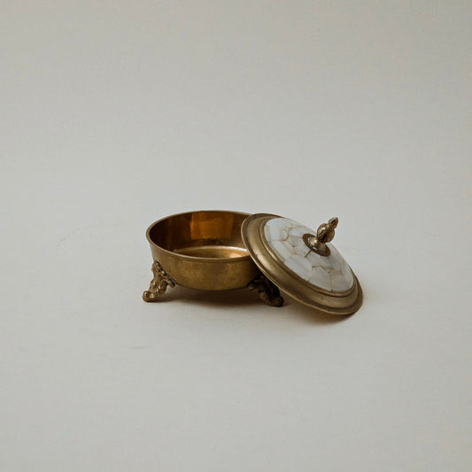 Antique Brass Nacre Lidded Jewelry Box