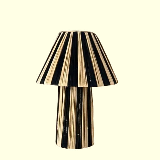 Black and natural striped table lamp 